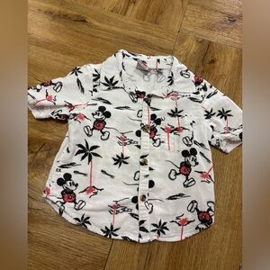 Disney White Short-Sleeve Mickey Print Button-Down Shirt for Kids